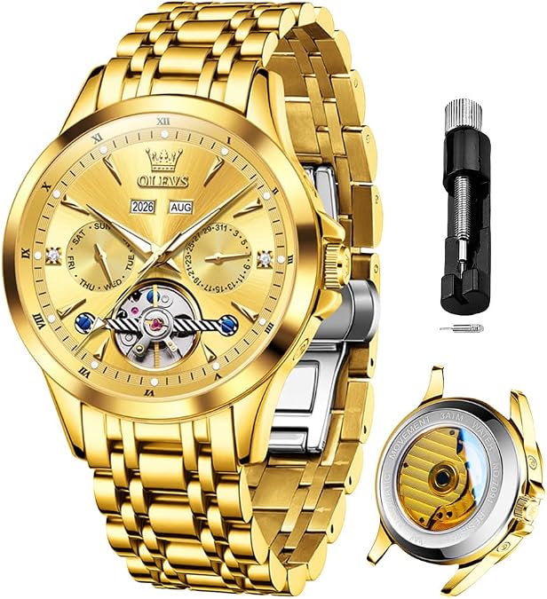 OLEVS Automatic Watches for Men Luxury Skeleton Mechanical Watch Self Winding Date Waterproof Luminous Mens Watch