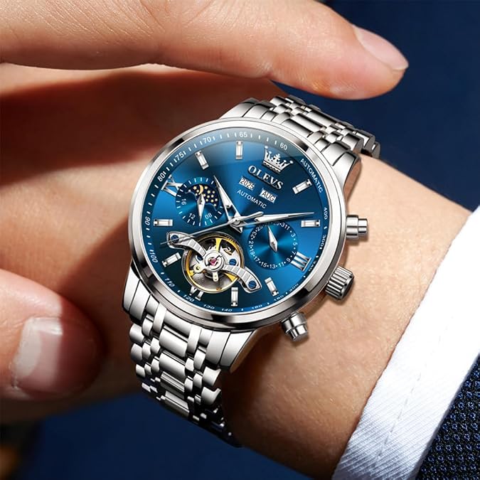 OLEVS Automatic Watches for Men Luxury Skeleton Mechanical Watch Self Winding Date Waterproof Luminous Mens Watch