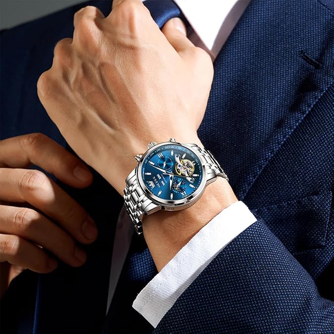 OLEVS Automatic Watches for Men Luxury Skeleton Mechanical Watch Self Winding Date Waterproof Luminous Mens Watch