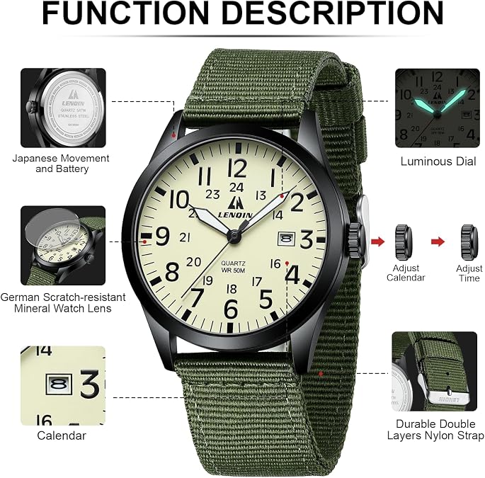 LN LENQIN Mens Watches Military Sport Analog Quartz Watch for Men